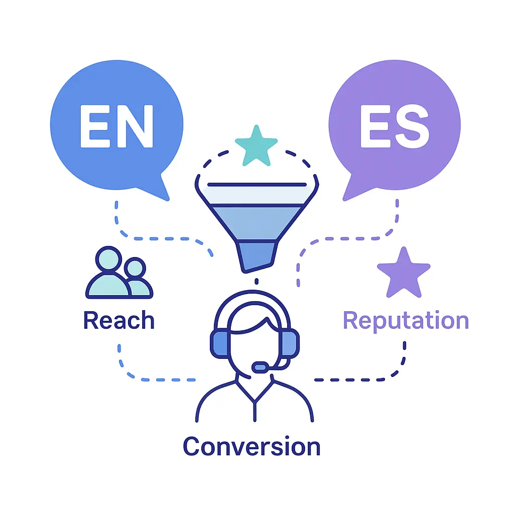 Network diagram showing a call center headset connected to icons for e‑commerce, home services, healthcare, insurance, legal and real estate sectors.