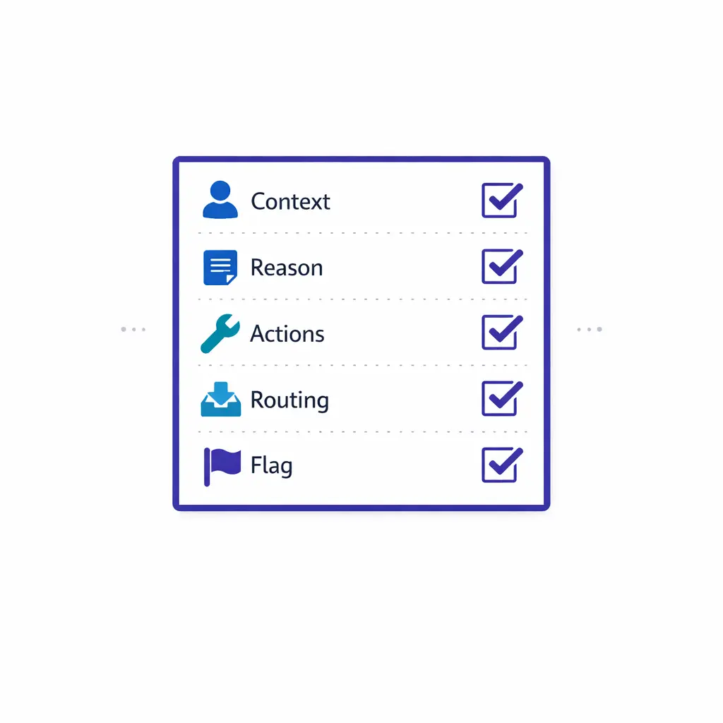 A structured checklist card shows the required fields for clear overnight-to-morning handoffs.