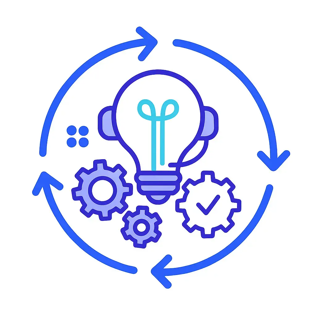 A storefront façade with an upward-right arrow and a thumbs-up silhouette beside it, reflecting improved ROI; four-dot brand logo in the corner underscores success.