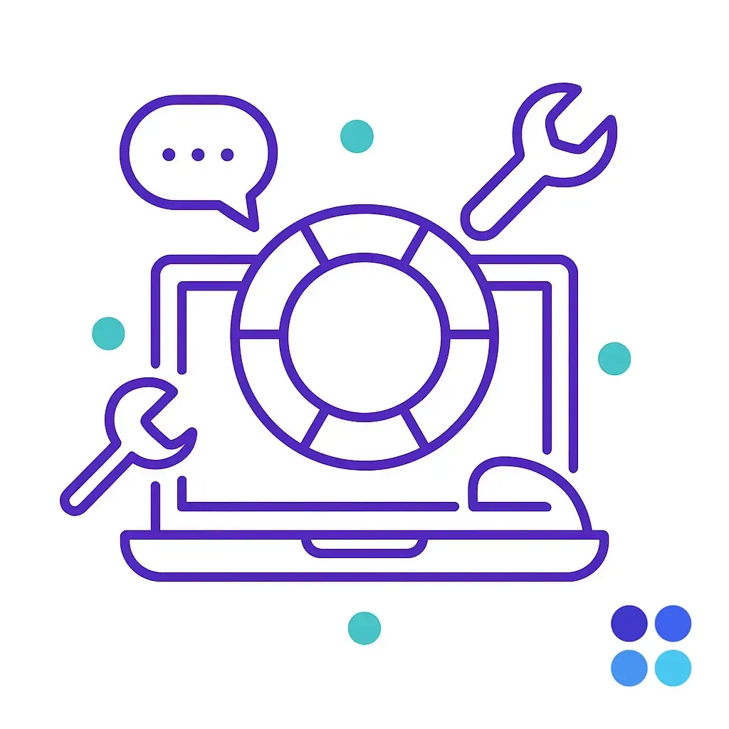 A magnifying glass frames a headset icon among audio waveforms and highlighted keyword bubbles, symbolizing AI-driven routing; four-dot brand logo signals intelligent filtering.