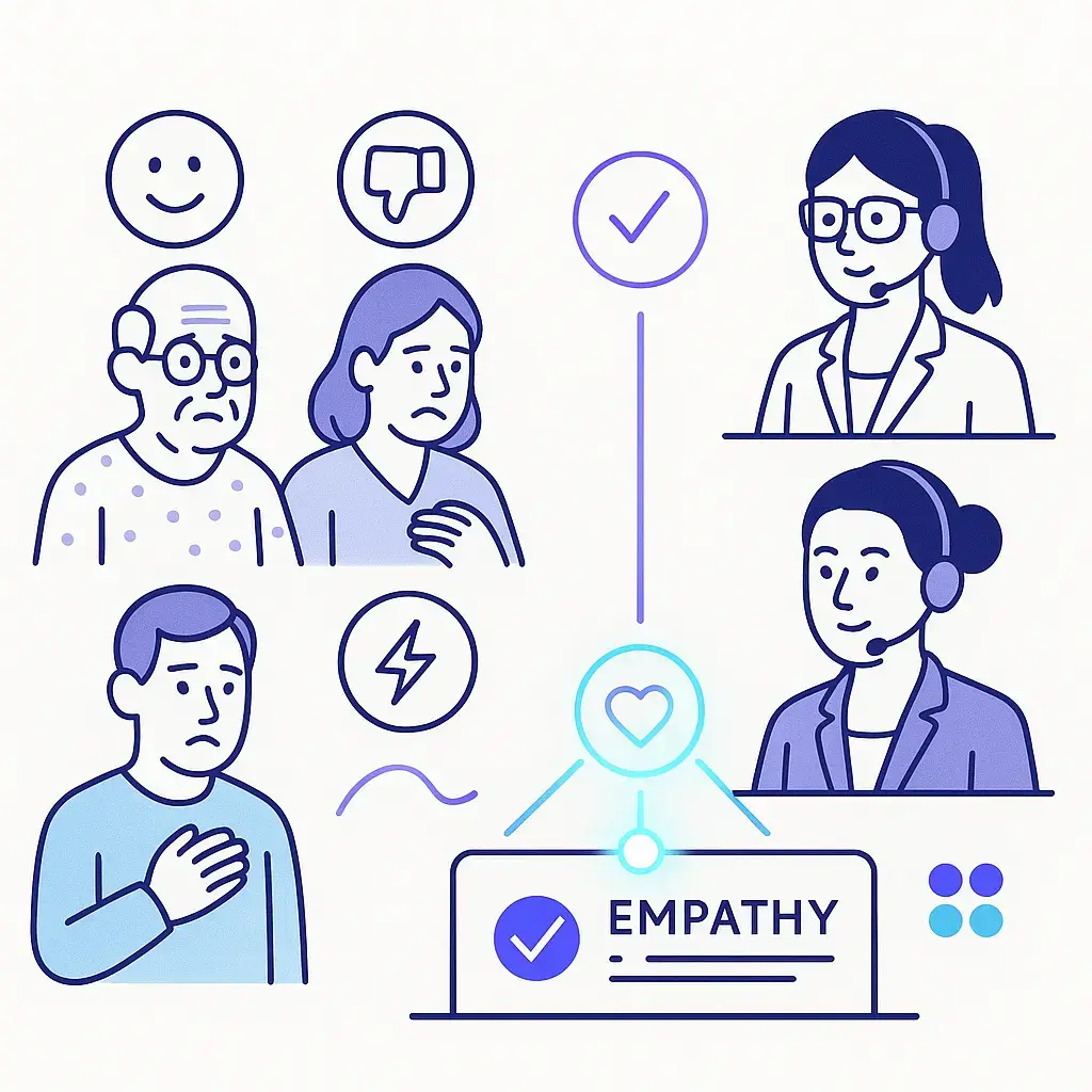 Customers in healthcare, legal, and finance receiving personalized empathetic support from virtual receptionists.
