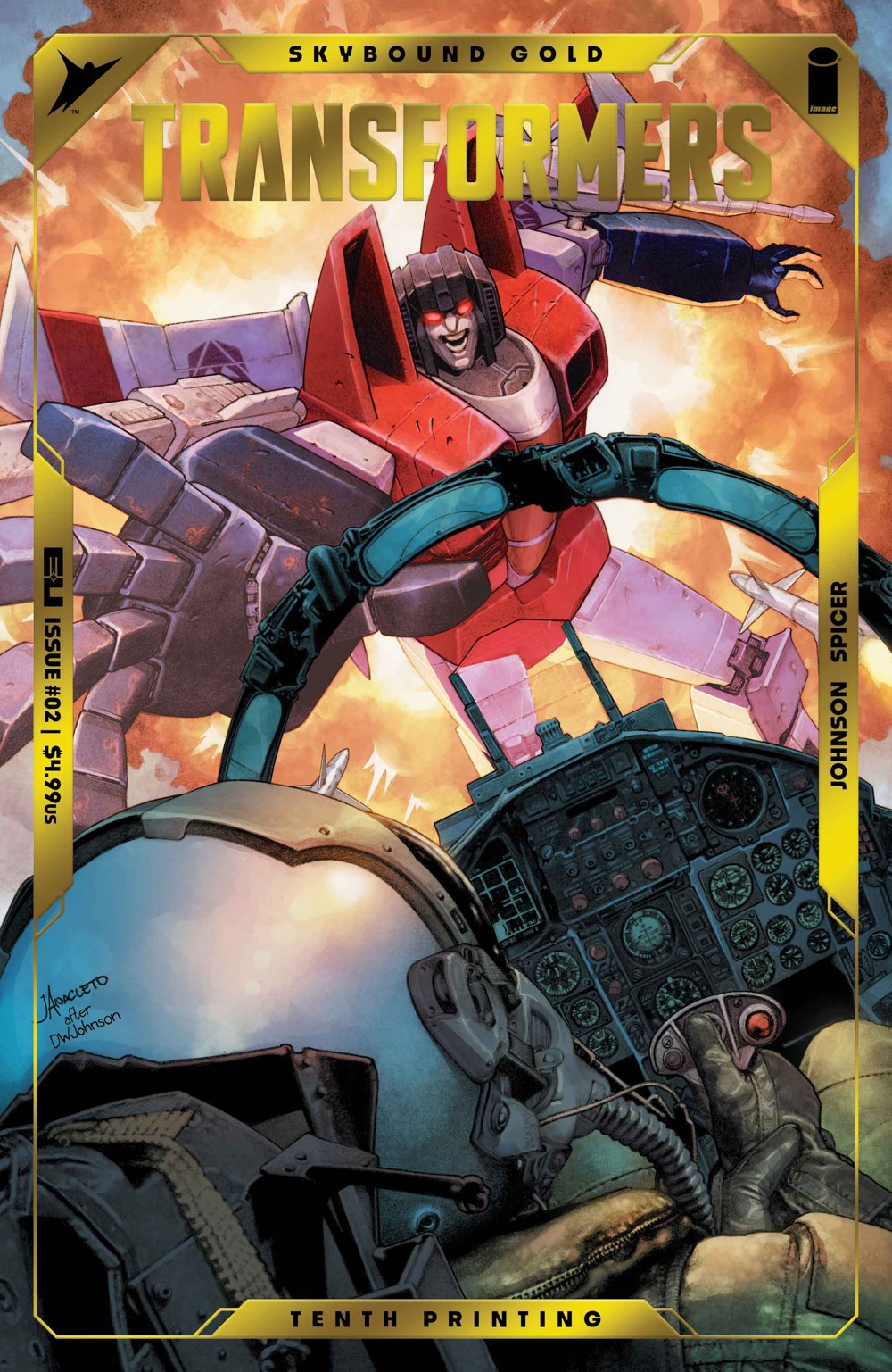 Transformers #2 (10th Printing Cover B Jay Anacelto & Romulo Fajardo Jr. Emboss & Gold Foil Variant)