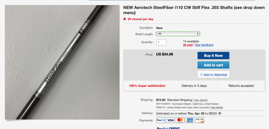 Fers Aerotech SteelFiber I110 X Extra Stiff Flex .355 Taper - 5 à PW - Neufs