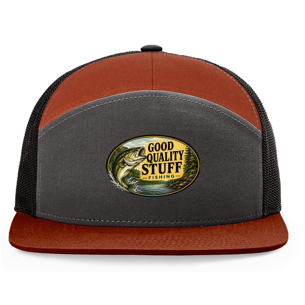 Good Quality Stuff Fishing – Vintage Bass Angler Outdoor 7 Panel Trucker Cap