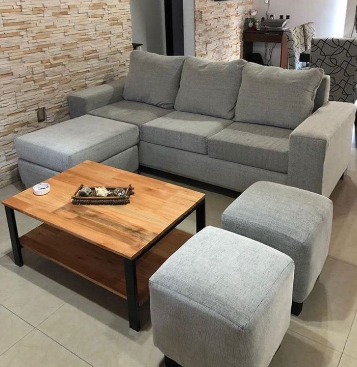 Juego de Sofá Sillón Esquinero móvil 3 cuerpos con 2 Puff y Mesa Ratona