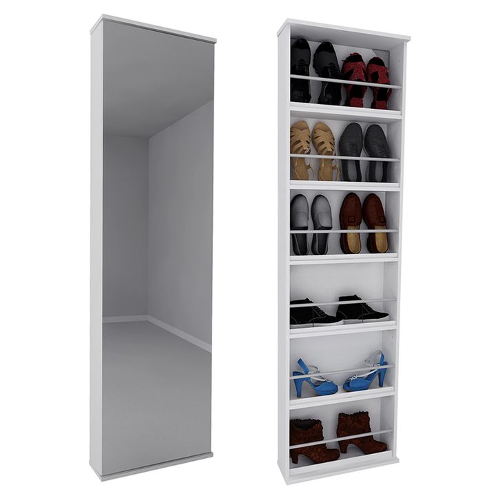 Mueble Multifuncion / Zapatero Con Espejo Flotante Blanco Makom