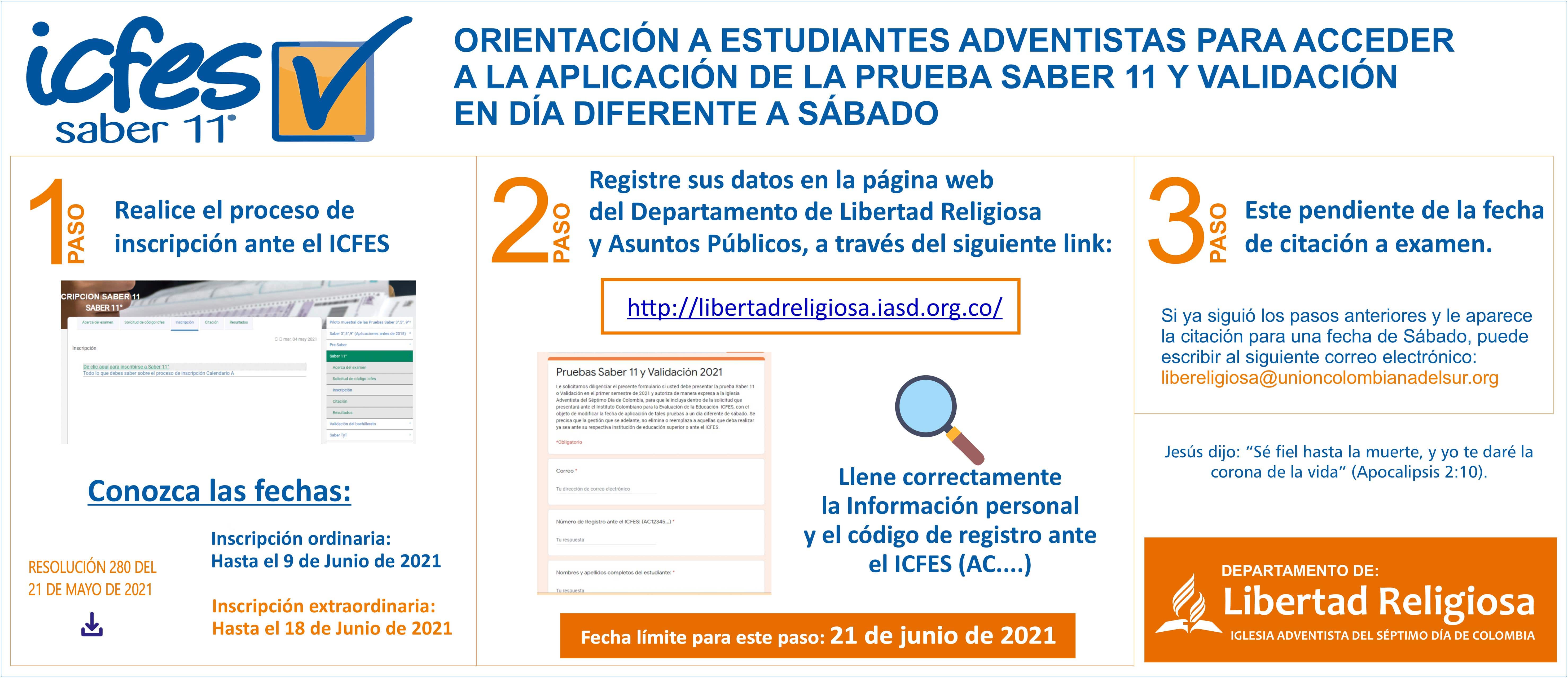 Circular No. 3 - Orientación a estudiantes adventistas prueba Saber 11 y Validación