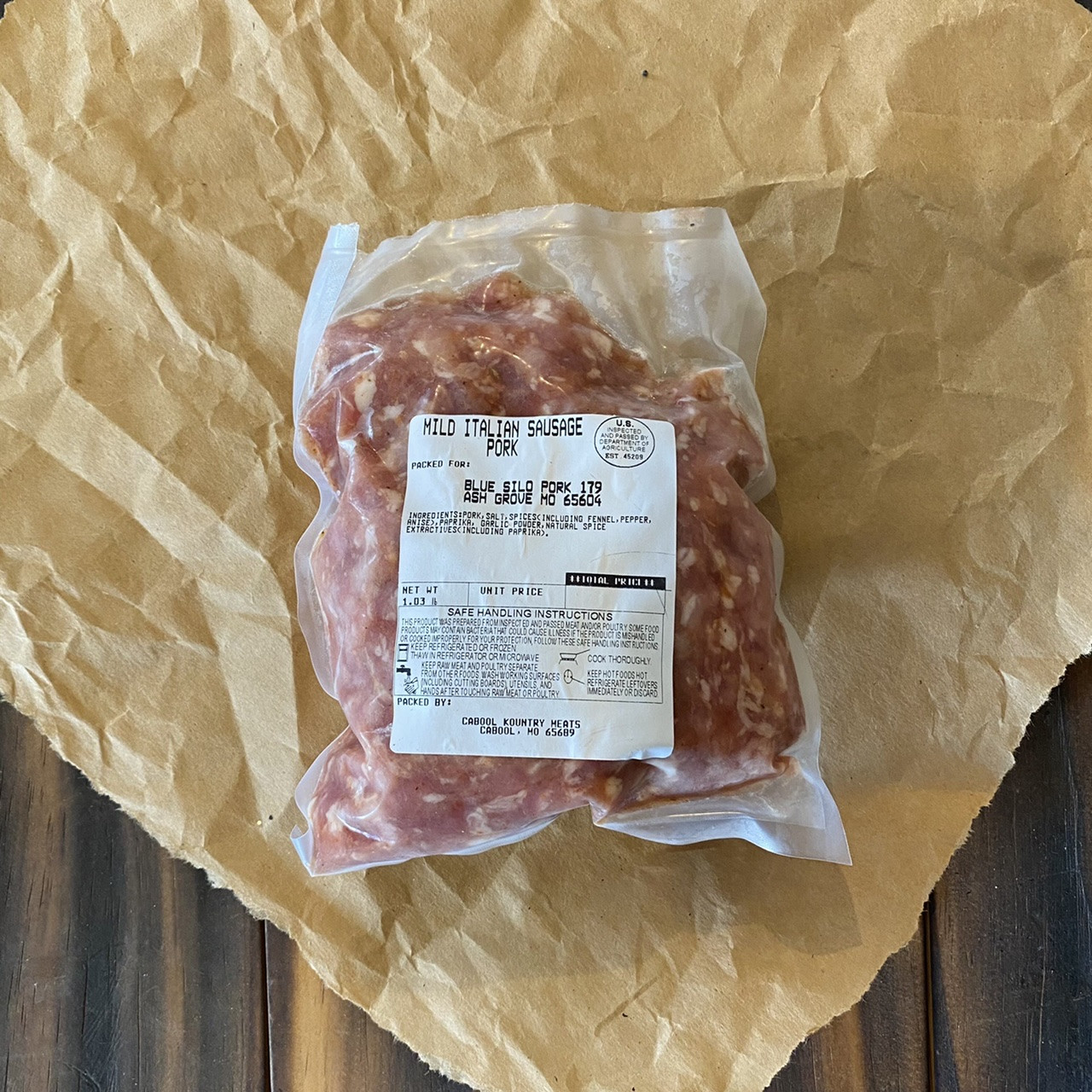 Mild Italian Pork Sausage (1 lb) Blue Silo