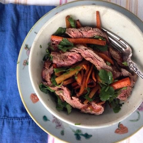 Skirt Steak with Kohlrabi, Carrots, Ginger & Chili Paste