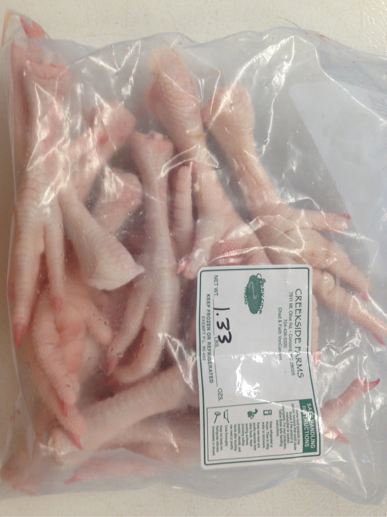Chicken Feet 1 lb pack Frozen Creekside Farms