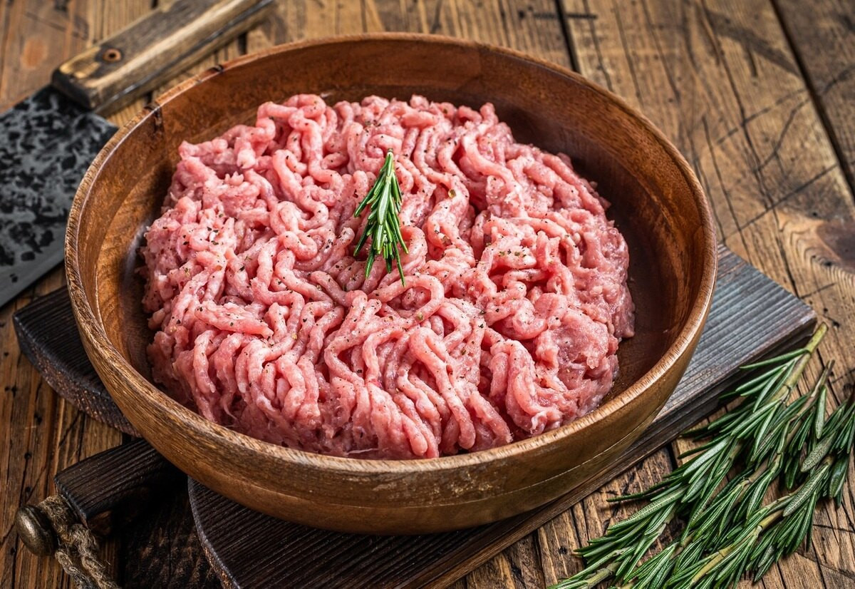 Pasture raised ground Kunekune pork for carnivore diets at Dos Lobos Ranch near Dallas, Texas