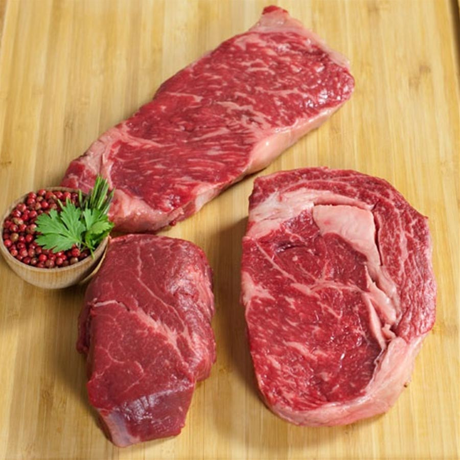 Selection of premium grass-fed steaks from Ferguson Farms