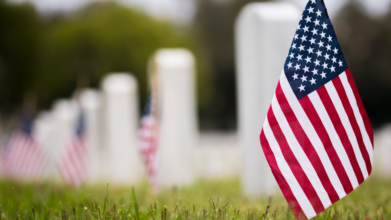 Memorial Day tribute — flags at military cemetery