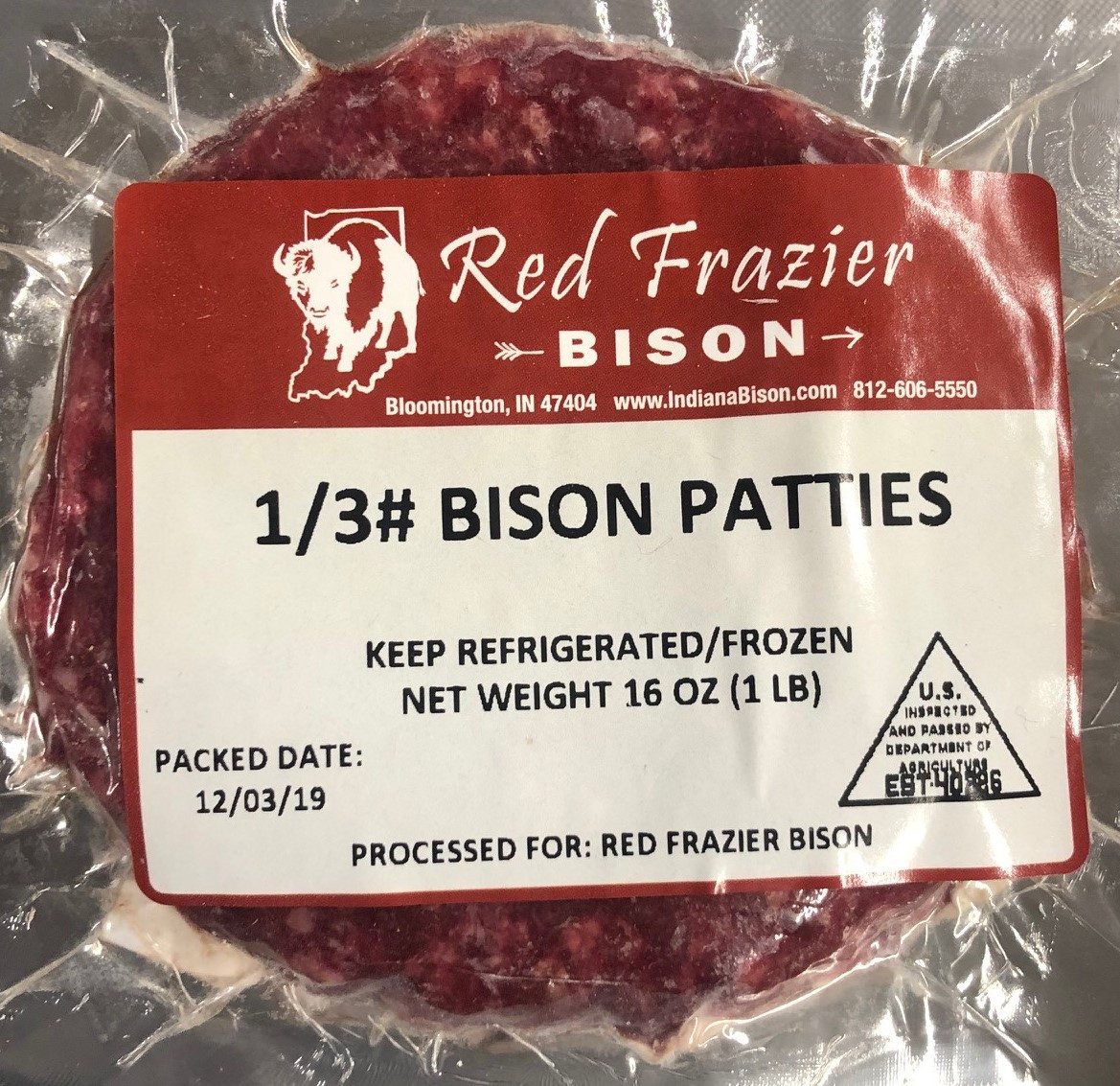 Bison Burger Patties 1/3 lb Fischer Farms