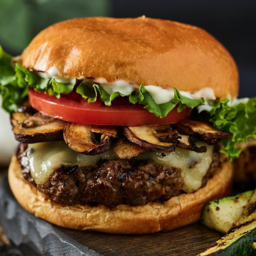 Mushroom Swiss Burger with Jalapeno Aioli