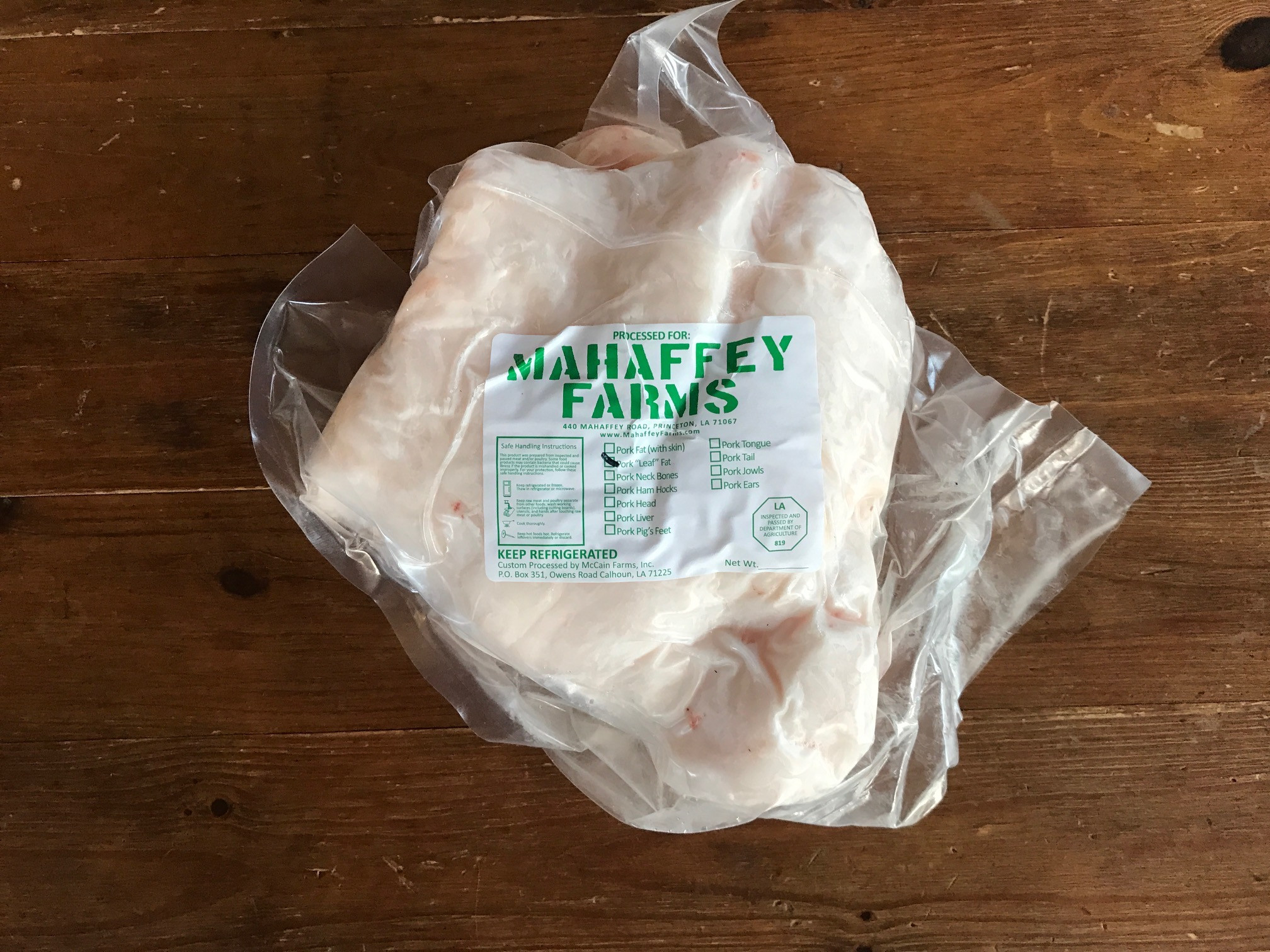 Raw Fat For Lard (leaf fat) Mahaffey Farms