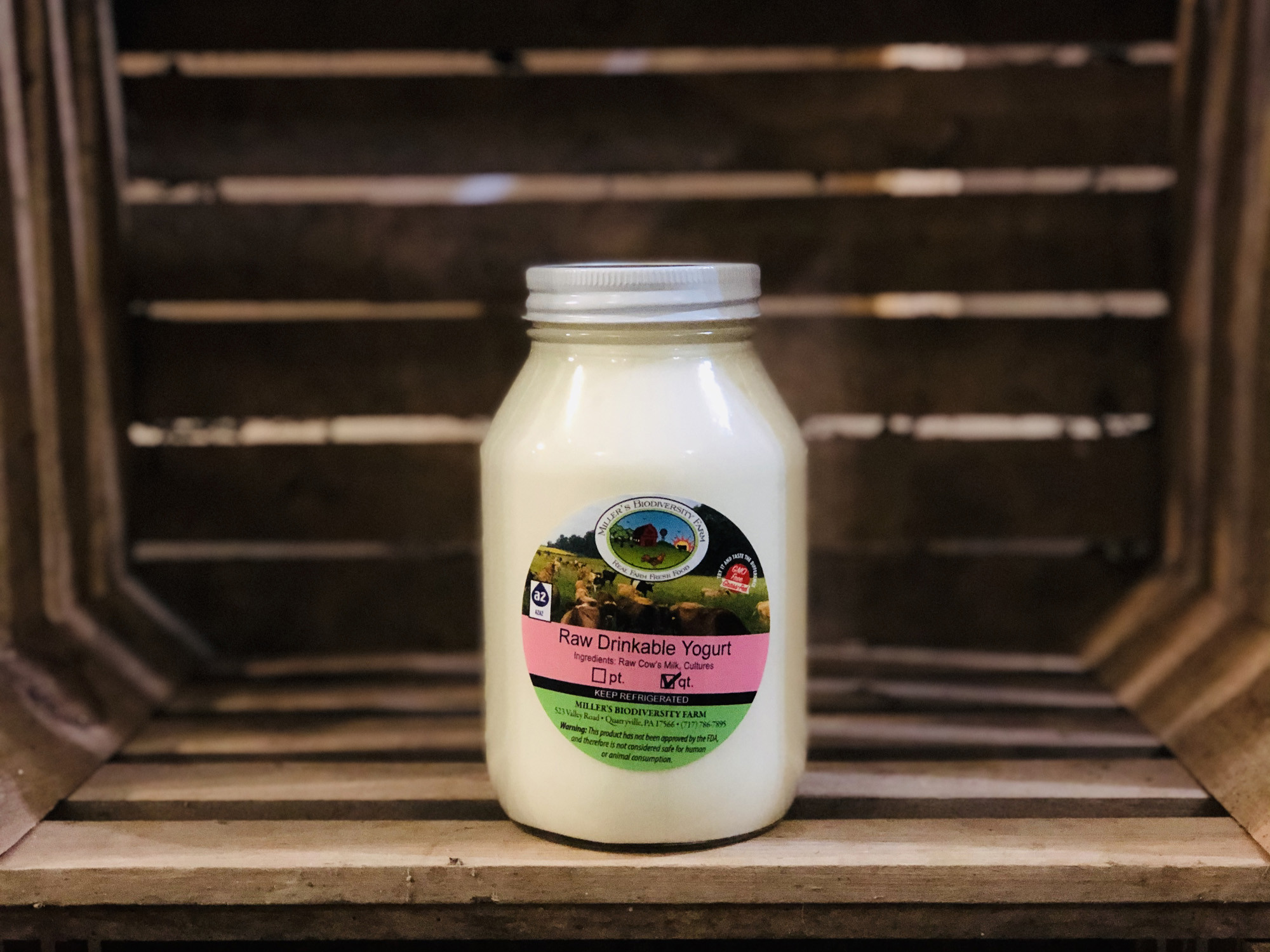 Plain Drinkable A2 Yogurt, 1 quart (Glass) Miller's Bio Farm