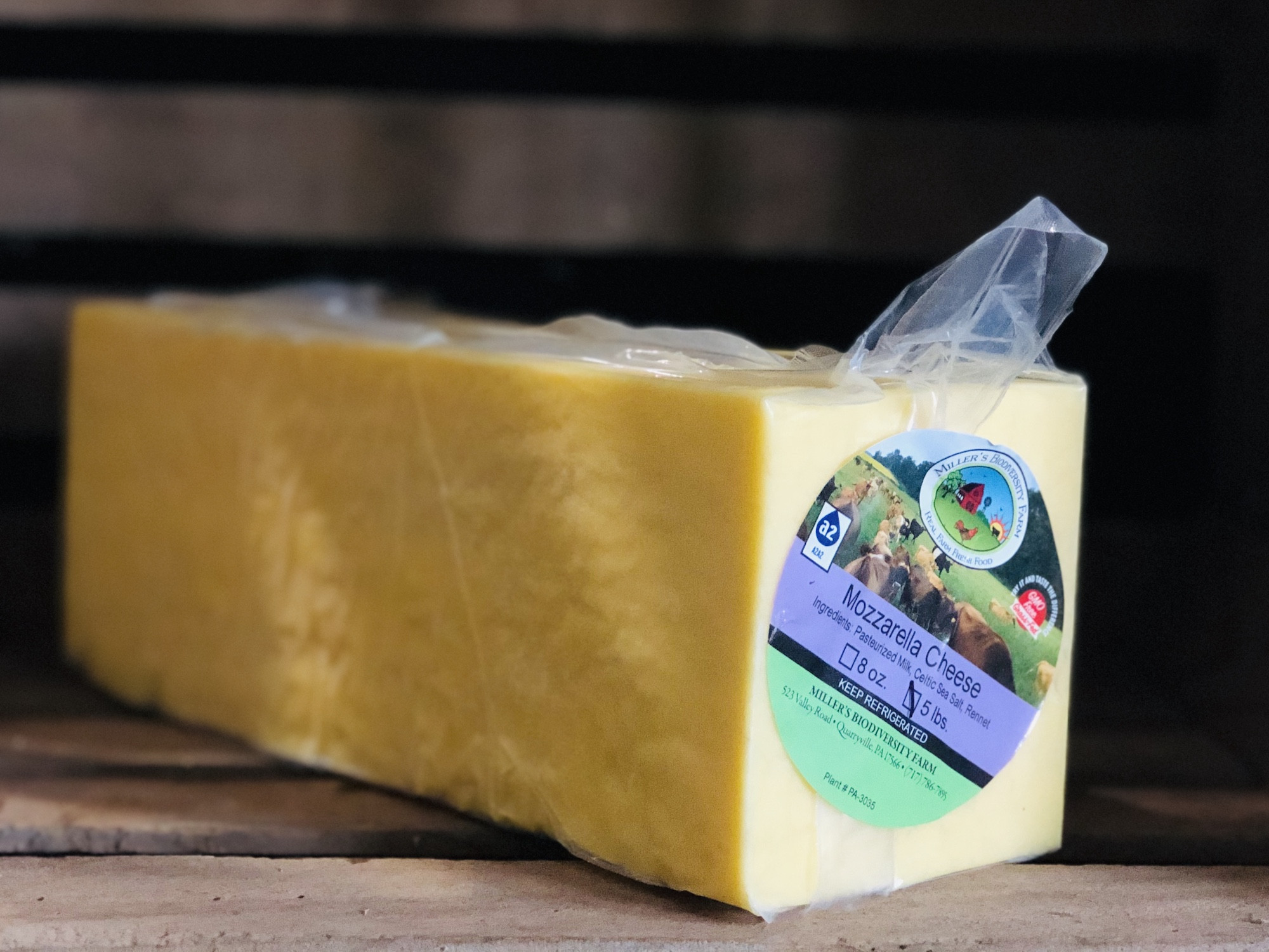 Big A2 Mozzarella Pressed Cheese Block, 5lb Miller's Bio Farm