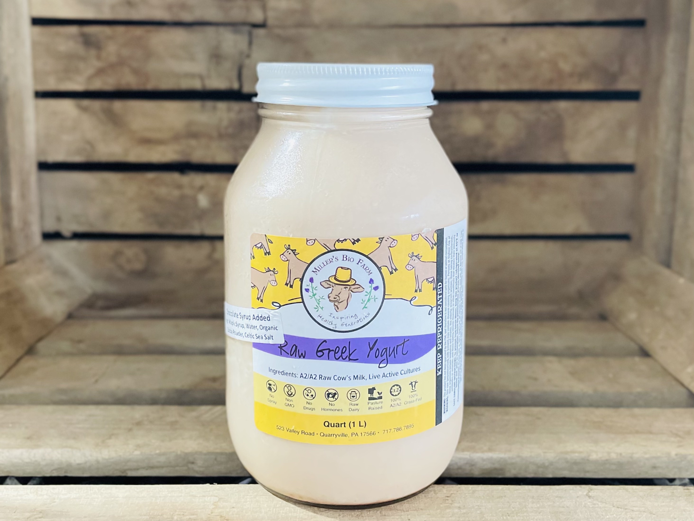 Chocolate Greek A2 Yogurt Miller's Bio Farm