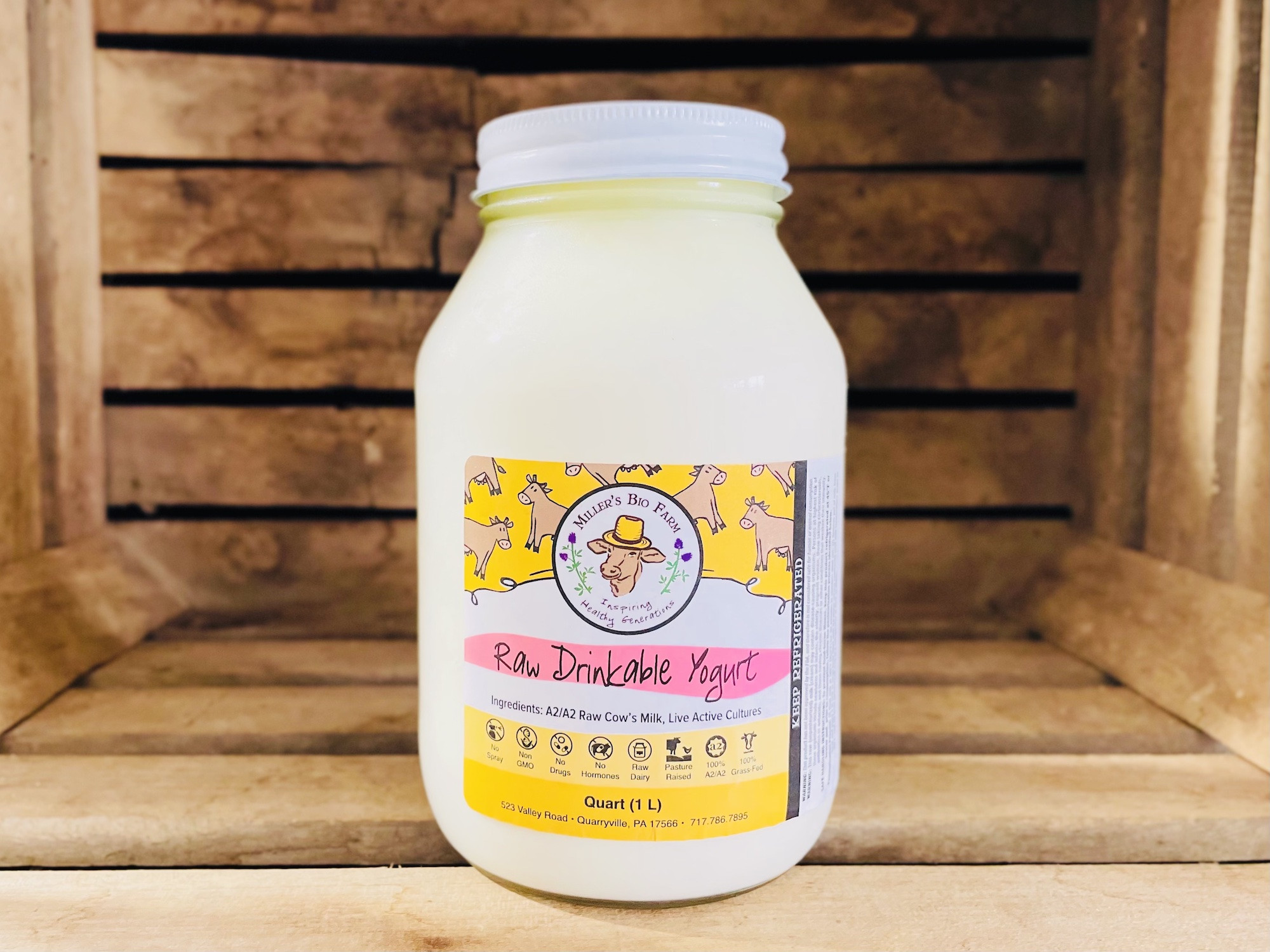 Plain Drinkable A2 Yogurt in Glass Miller's Bio Farm