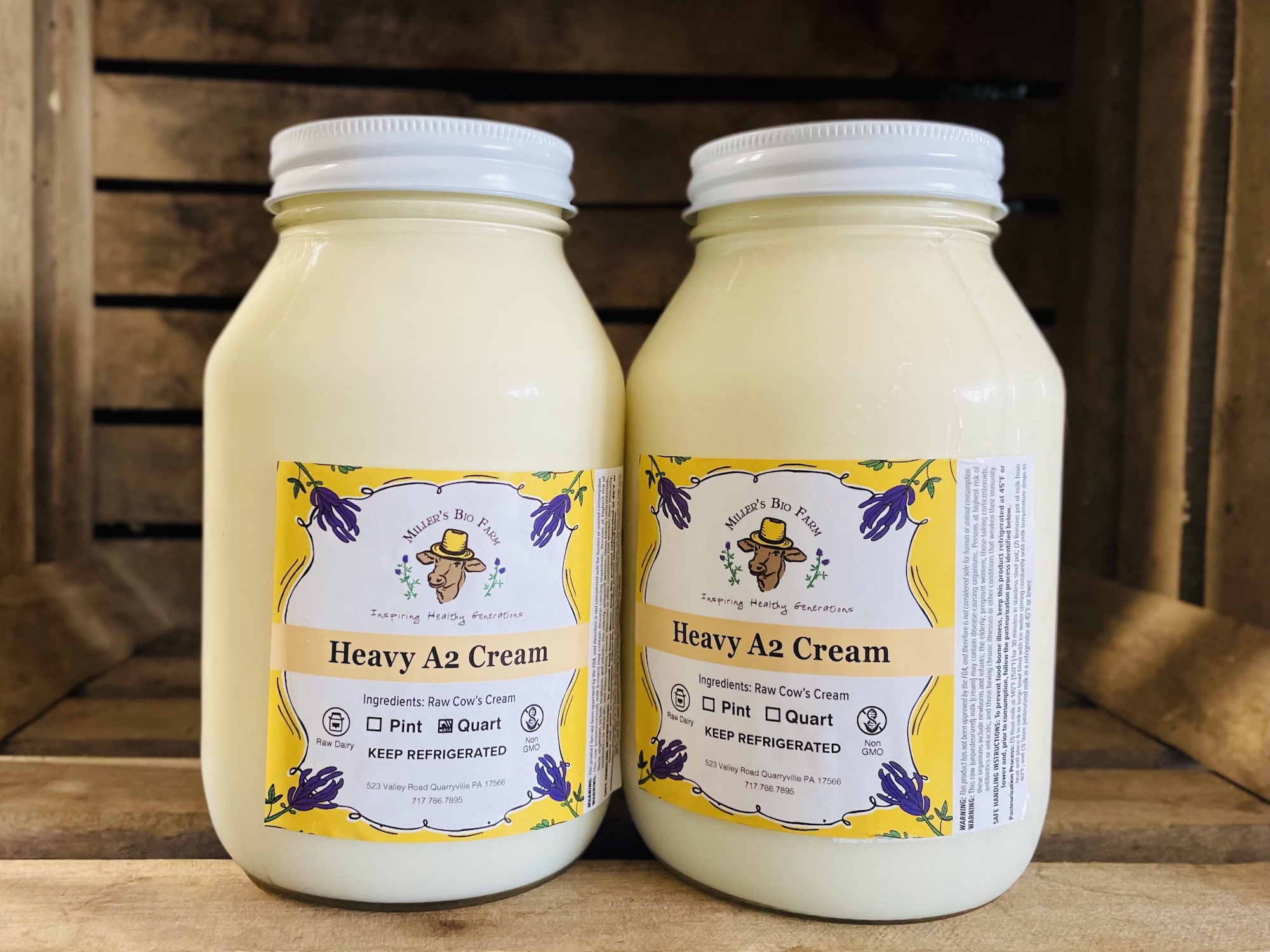 2 quarts Raw Heavy A2 Cream (Glass) Miller's Bio Farm