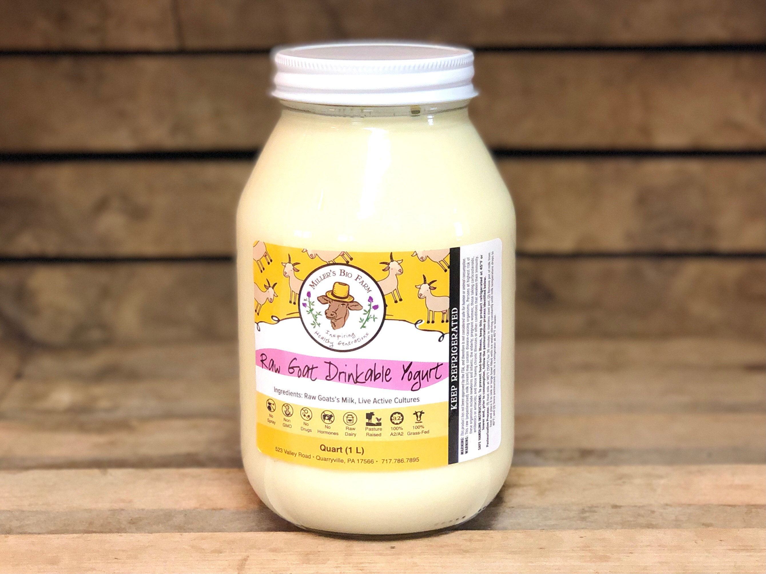 Raw Goat Drinkable Yogurt in Glass Miller's Bio Farm