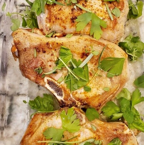 Cooked pasture raised pork chops