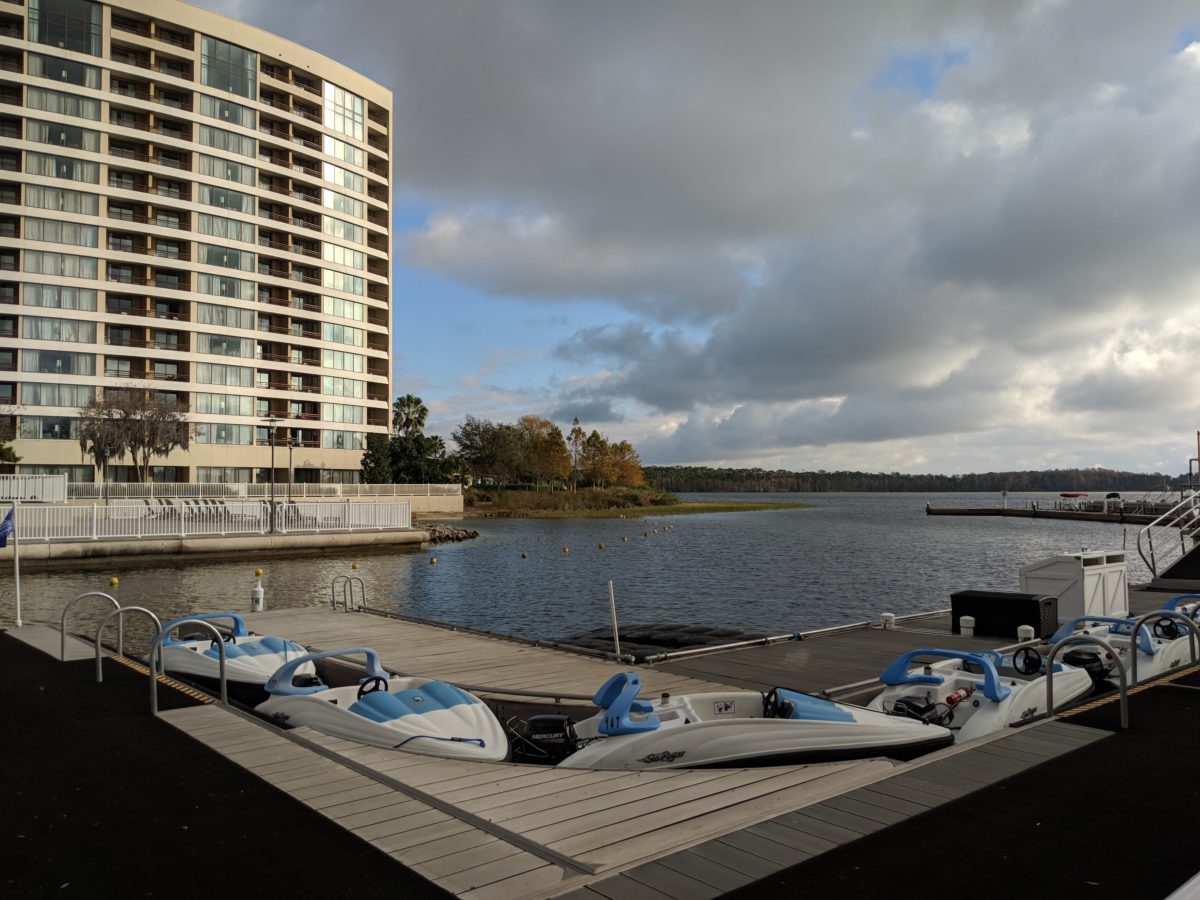 You can rent a boat & do other recreational activities at the Contemporary hotel at Disney World