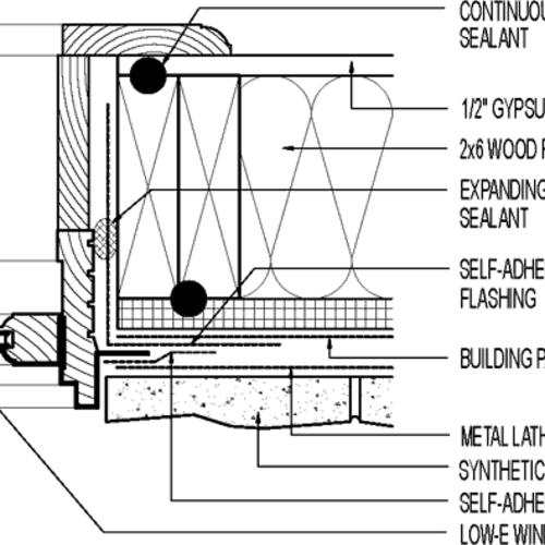 Flanged Window at Jamb. Exterior Foam Sheathing; Synthetic Stone Siding ...