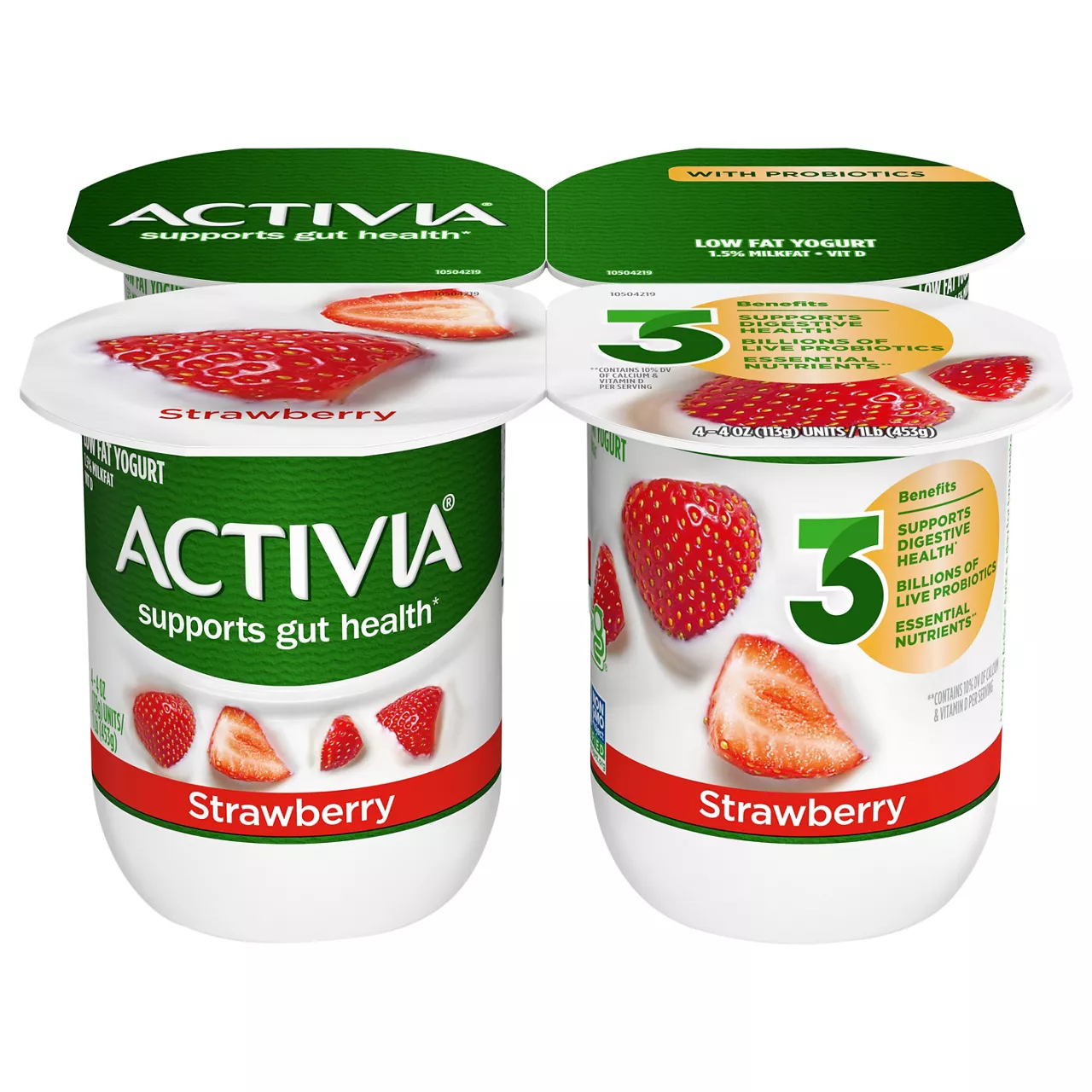 Activia Strawberry Probiotic Yogurt, Delicious Lowfat Yogurt Cups to Help Support Gut Health, 4 Ct