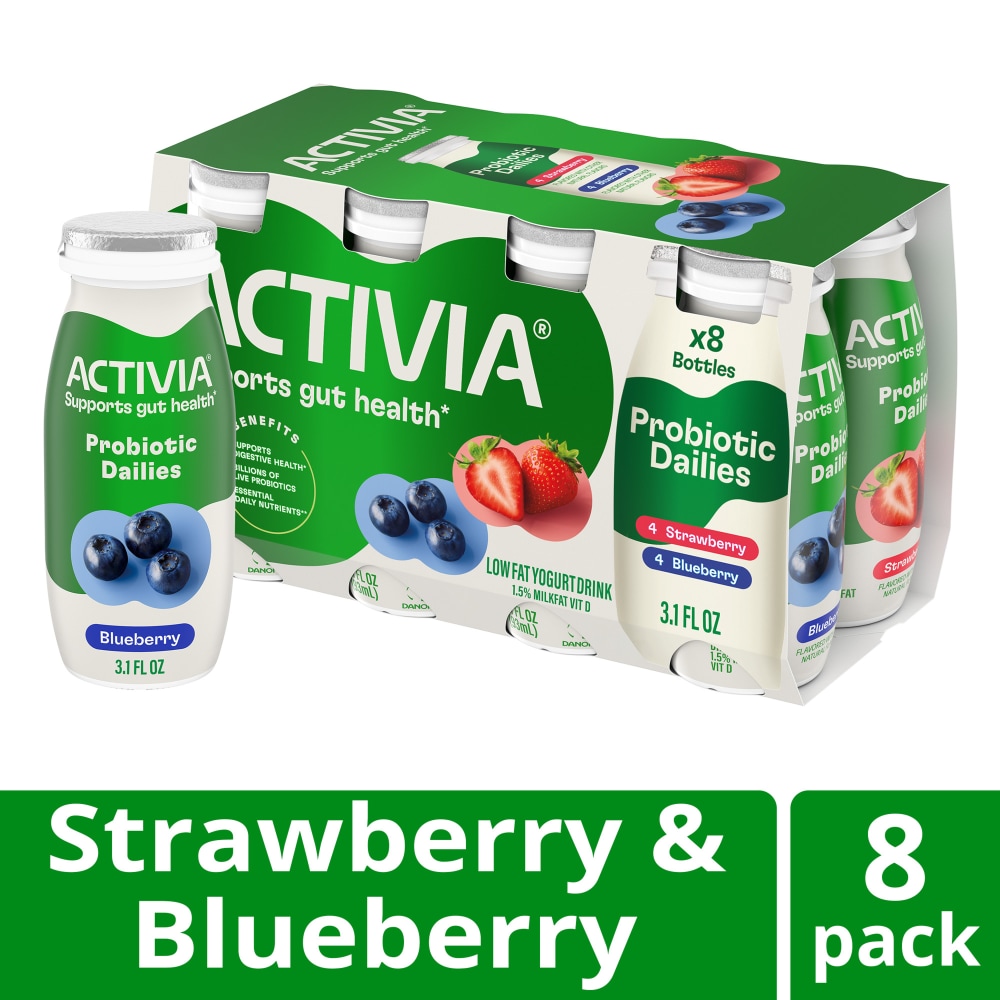 Activia Probiotic Dailies Lowfat Yogurt Drink Variety Pack Strawberry & Blueberry 8 Pack