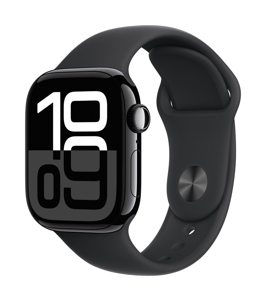 Apple Watch Series 10 GPS 42mm Jet Black Aluminum Case with Black Sport Band - S/M