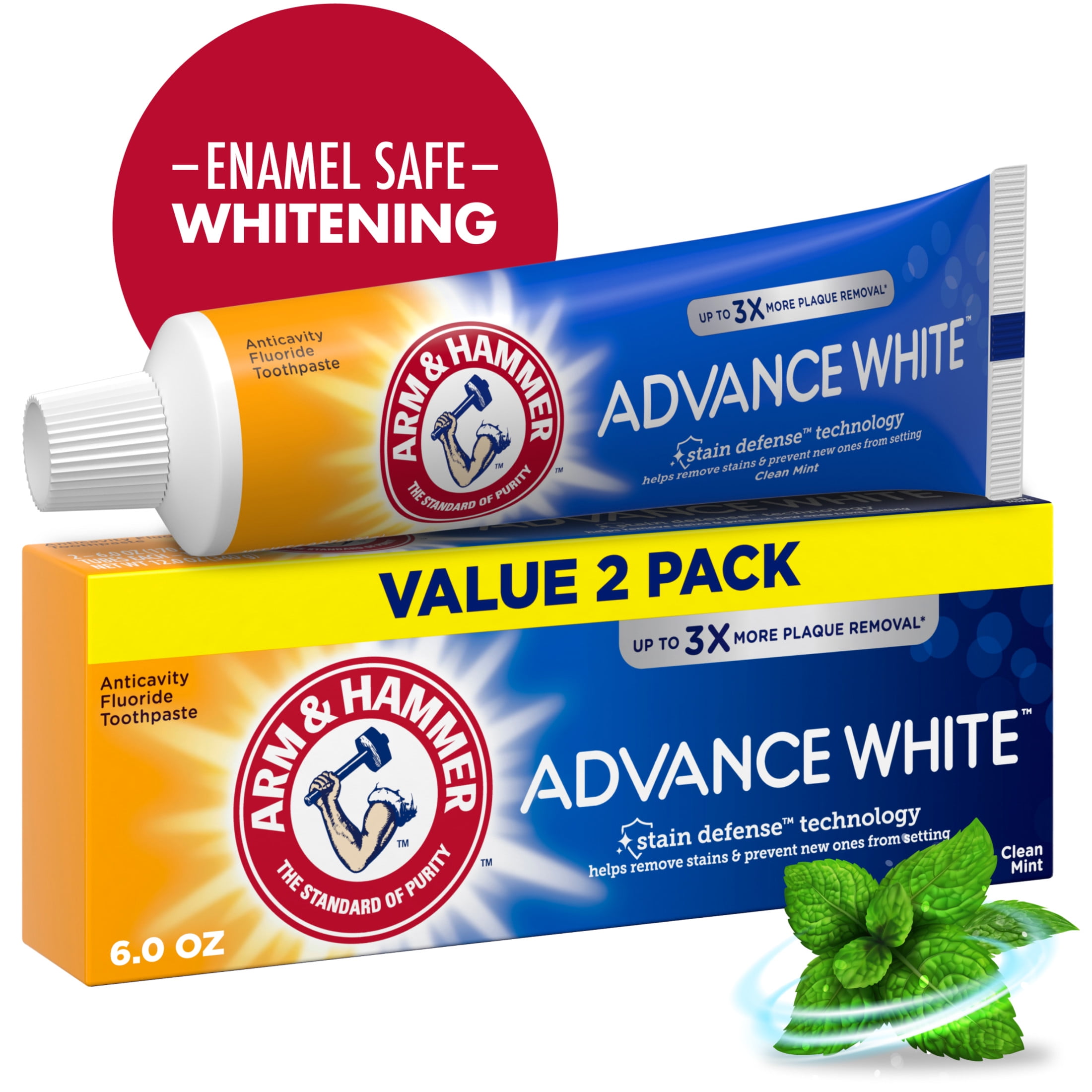 Arm & Hammer Advance White Toothpaste, Fluoride Anticavity, Clean Mint, Value Pack