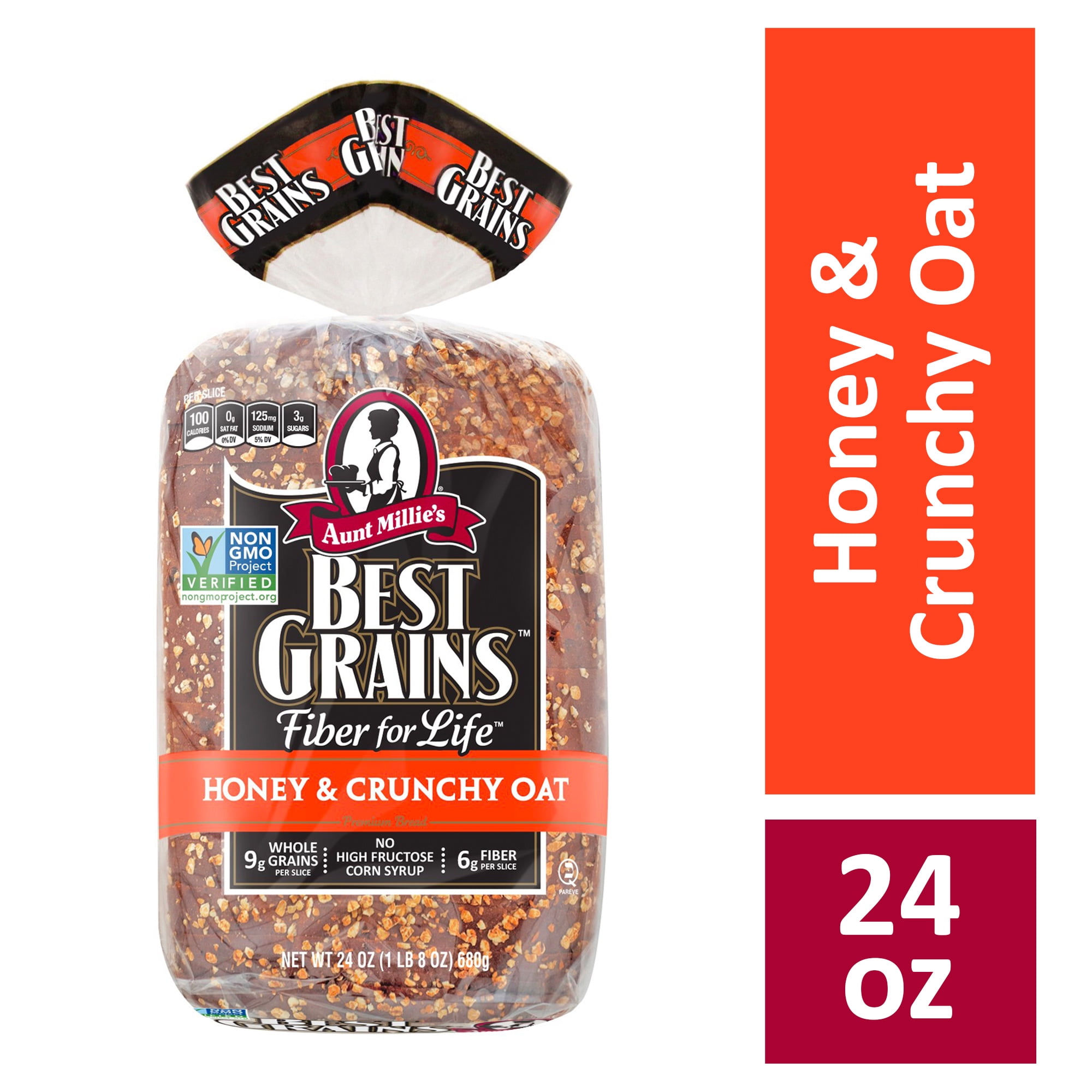 Aunt Millie's Bakeries Best Grains Honey & Crunchy Oat Bread 24 Ounce