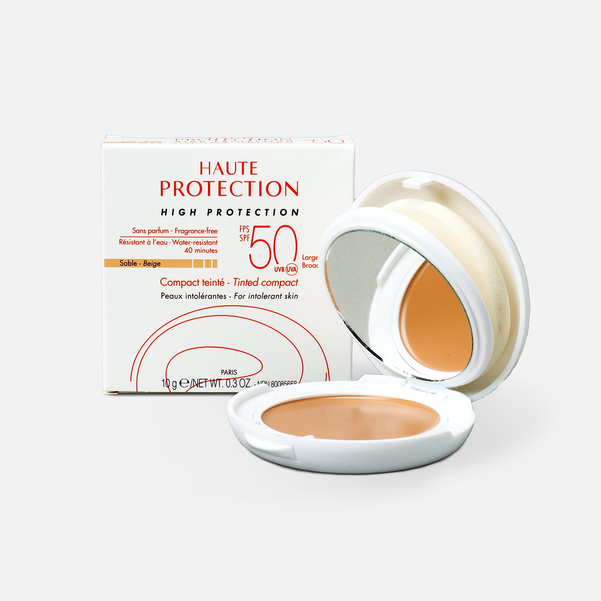 Eau Thermale Avene High Protection Tinted Compact, Broad Spectrum SPF 50+, UVA/UVB Blue Light Protection, Water Resistant, Non-Greasy