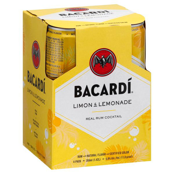 Bacardi Limon & Lemonade Ready To Drink Rum Cocktail, Gluten Free