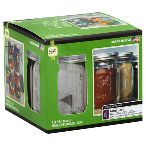 4pk Glass Mini Mason Jar with Lid: Spice Storage, Clear Food Container Set, Dishwasher-Safe, Metal Lid