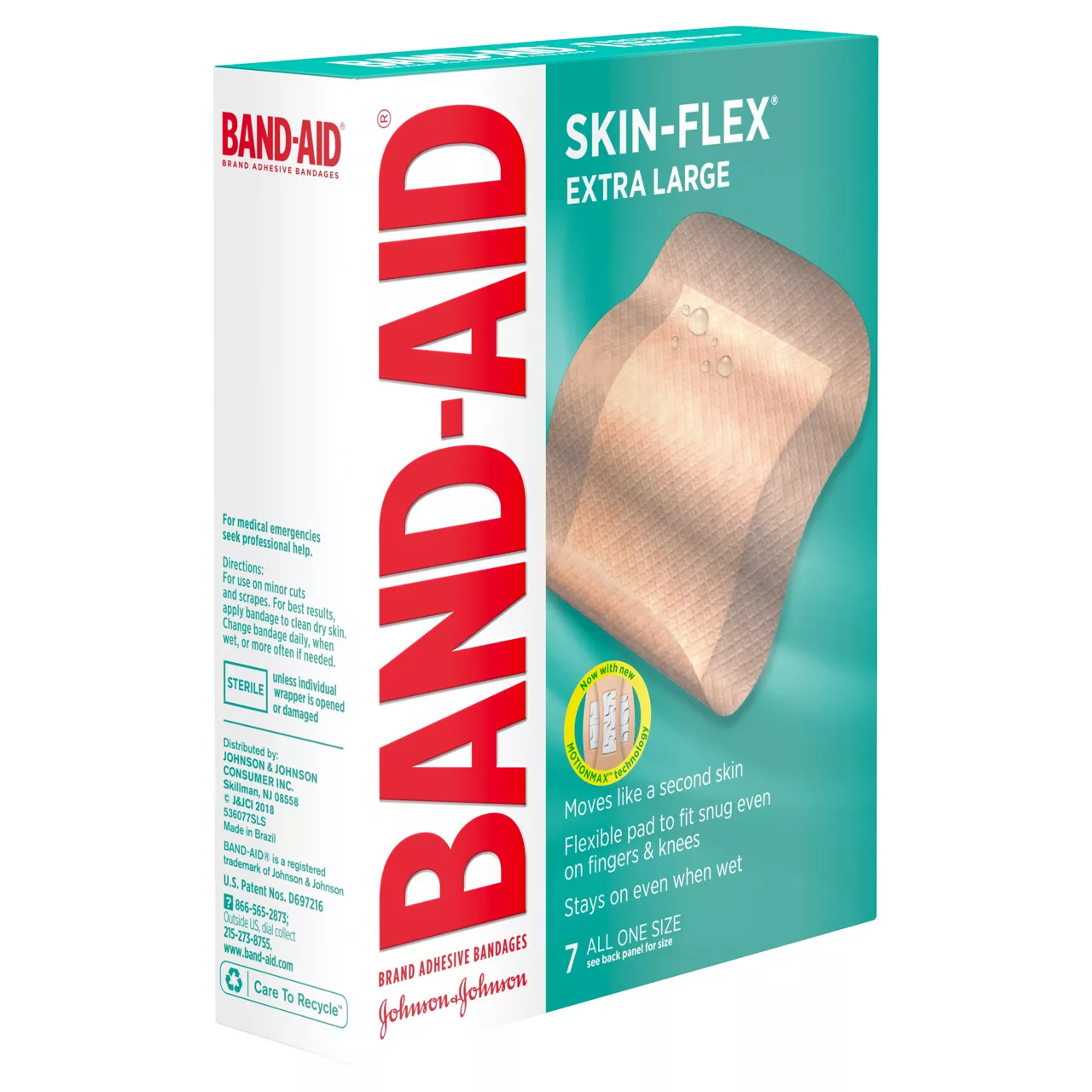 BAND-AID Skin-Flex Adhesive Bandages for First Aid and Wound Care of Minor Cuts and Scrapes & Burns, Flexible Sterile Bandages for Fingers & Knees, Extra Large, All One Size, 7 ct