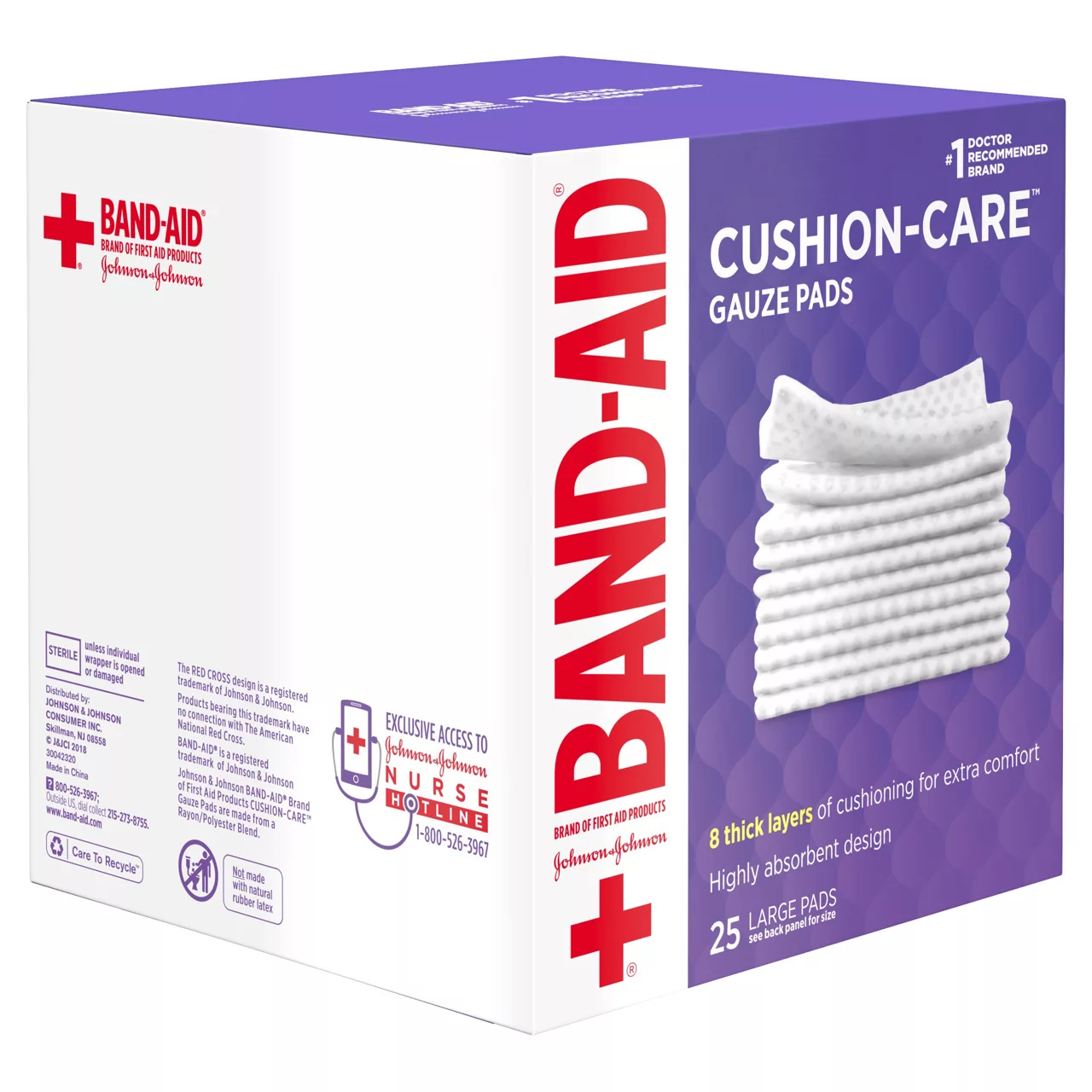 Band-Aid Brand Large Cushion Care Thick Gauze Pads, 4 in x 4 in, 25 ct