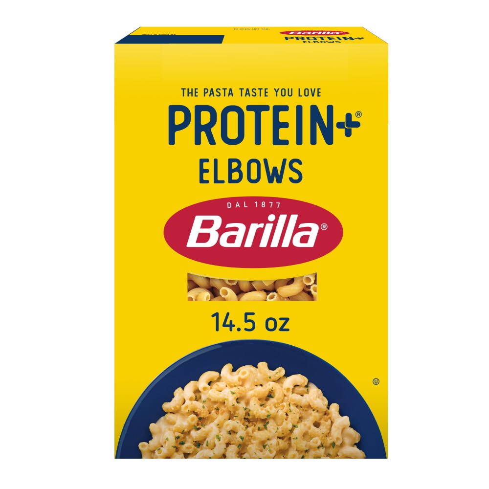 Barilla Protein+ (Plus) Elbows Pasta Non-GMO and Kosher Certified Plant Based Protein Pasta