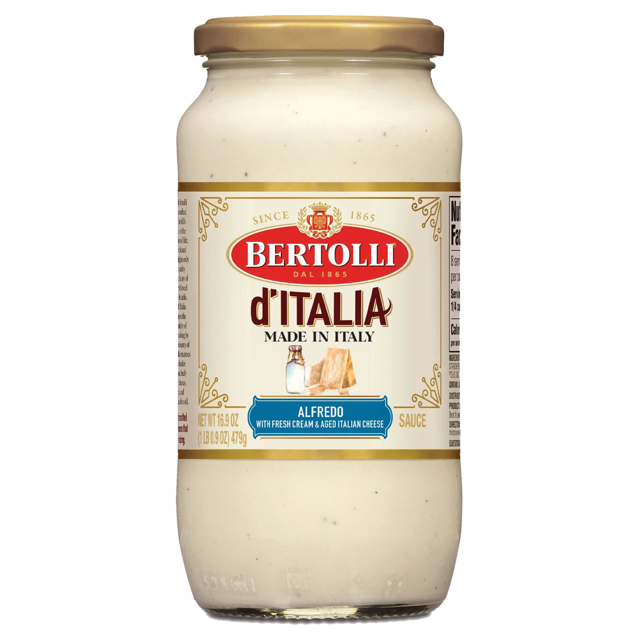 Bertolli D'Italia Alfredo Sauce, Zero Sugar, Authentic Tuscan Style Pasta Sauce Made in Italy with Fresh Cream and Aged Italian Cheeses