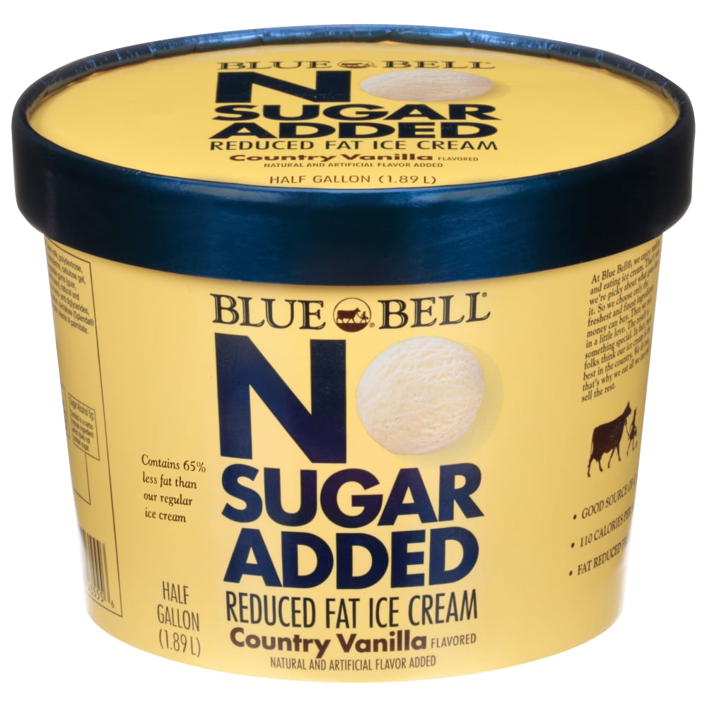 Blue Bell No Sugar Added Country Vanilla Reduced Fat Ice Cream Half Gallon