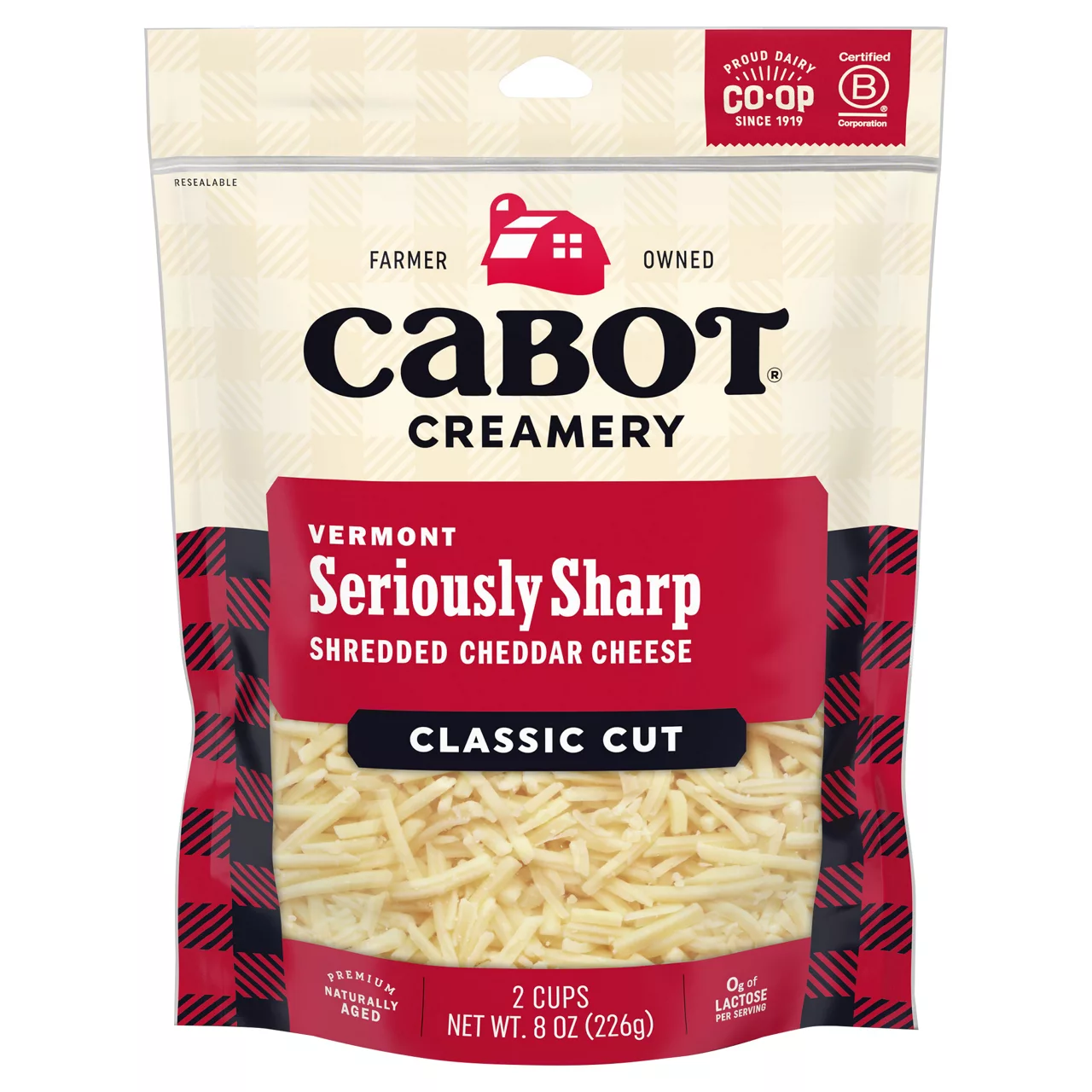 Cabot Creamery Cheddar Cheese, Vermont Seriously Sharp, Classic Cut, Shredded
