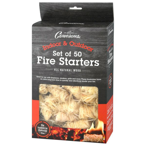 Camerons All Natural Firestarters- 50 Pack- Lightning Fast Lighters for Barbecue Grill BBQ Charcoal Campfire Fireplace