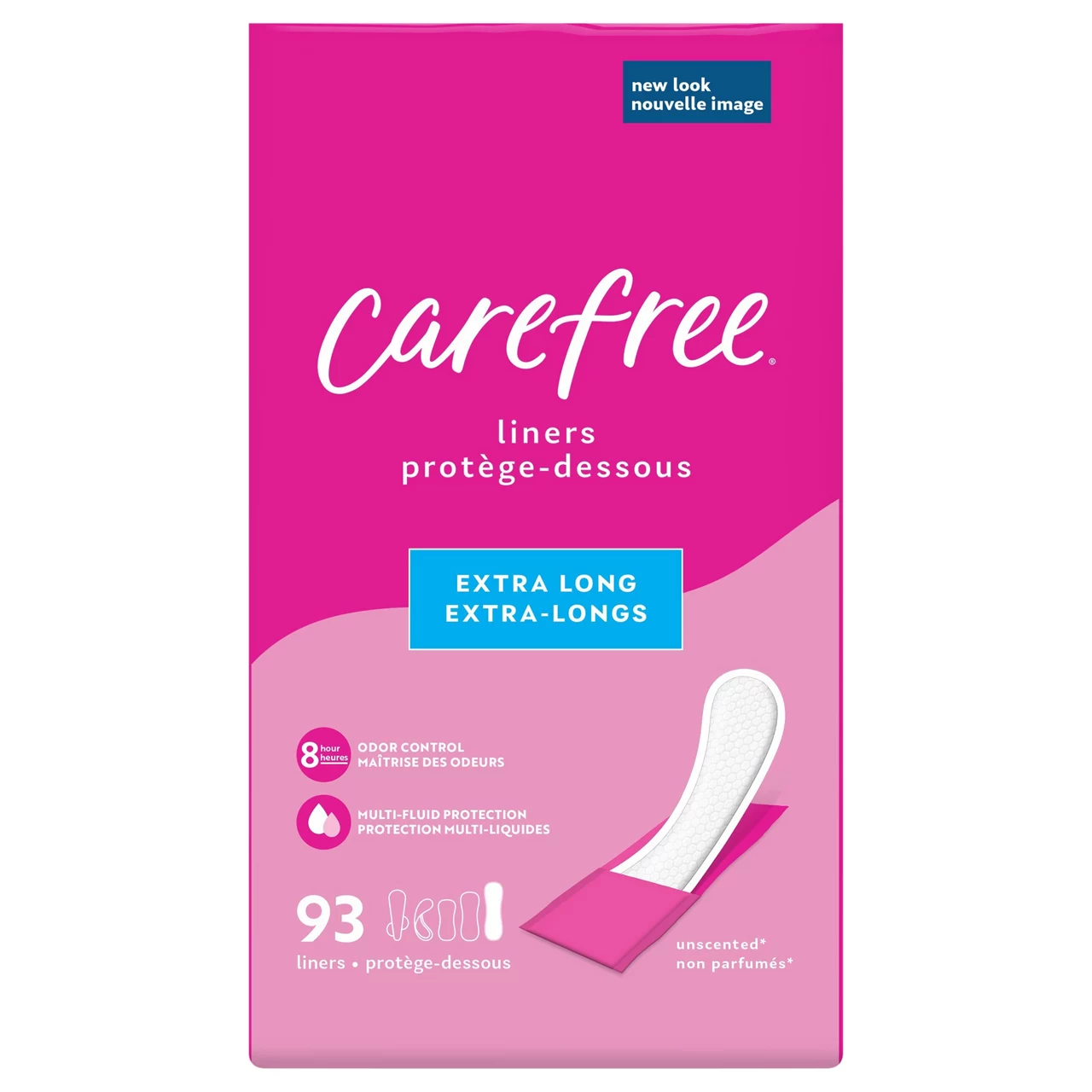 Carefree Regular Panty Liners, Extra Long, Unscented, 93 Ct, 8 Hour Odor Control