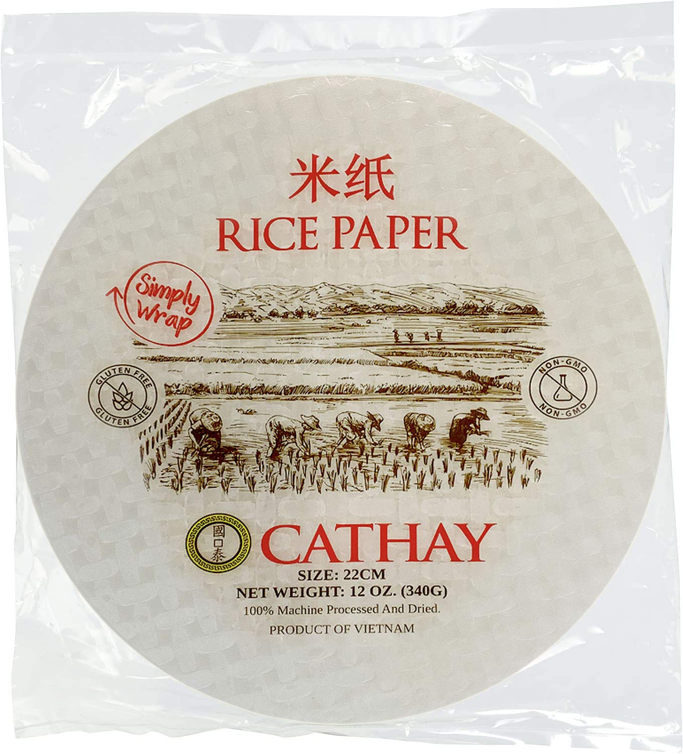 Cathay Fresh Spring Roll Rice Paper Wrappers, Rice Paper Wrappers for Fresh Rolls-30 Sheets, Non-GMO, Gluten-Free, Low Carb, Vietnamese Summer Wrap with Natural Ingredients, Veggie Wrap