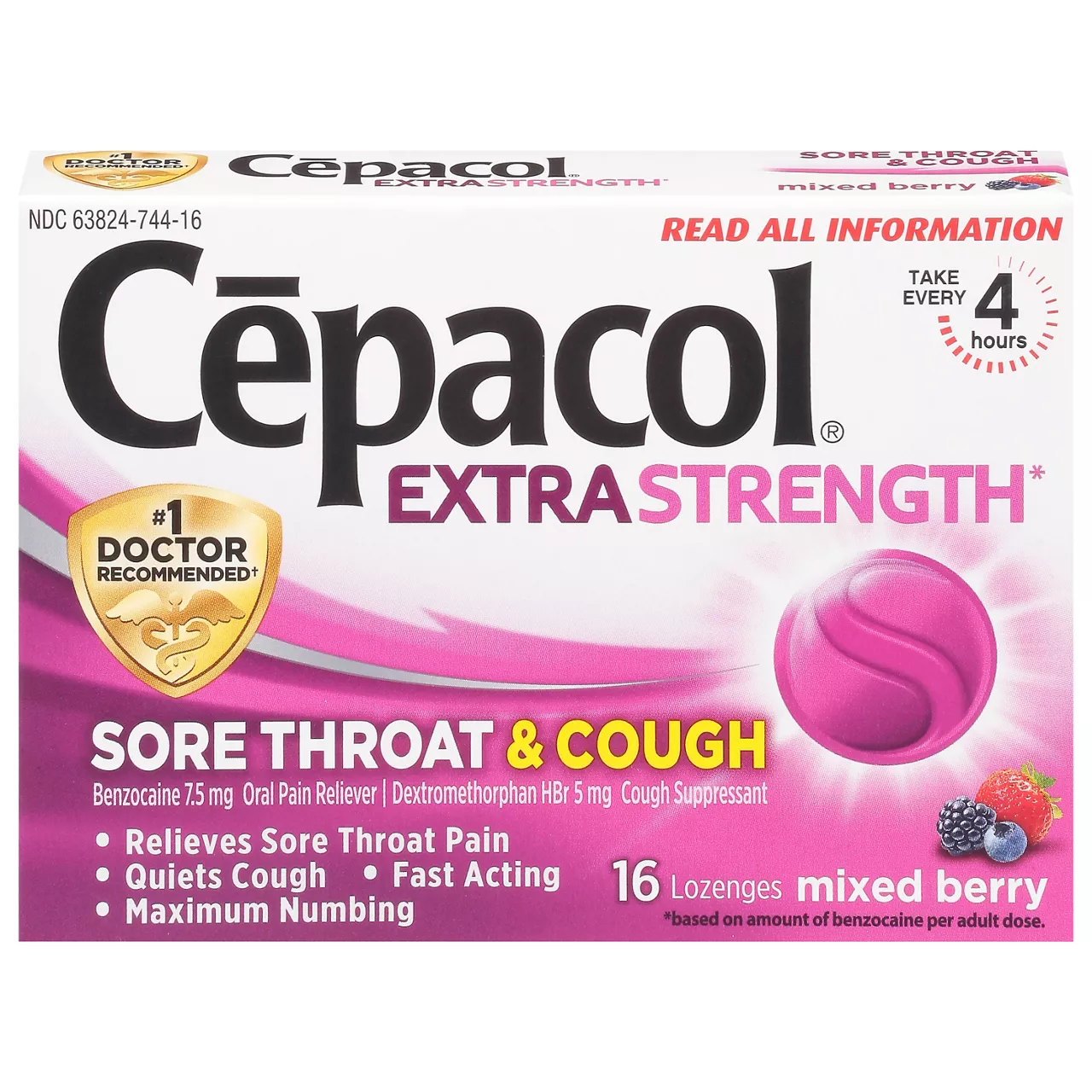 Cepacol® Extra Strength Sore Throat & Cough Relief Lozenges, Mixed Berry Flavor, Maximum Numbing