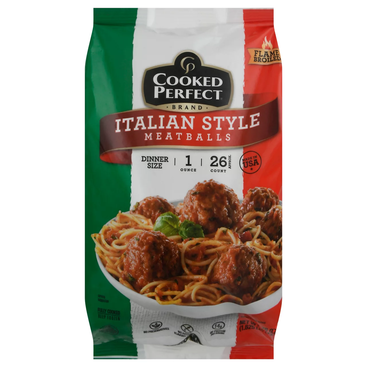 Cooked Perfect Frozen Italian Meatballs Plastic Bag of 26 Ounces, 26 Count and