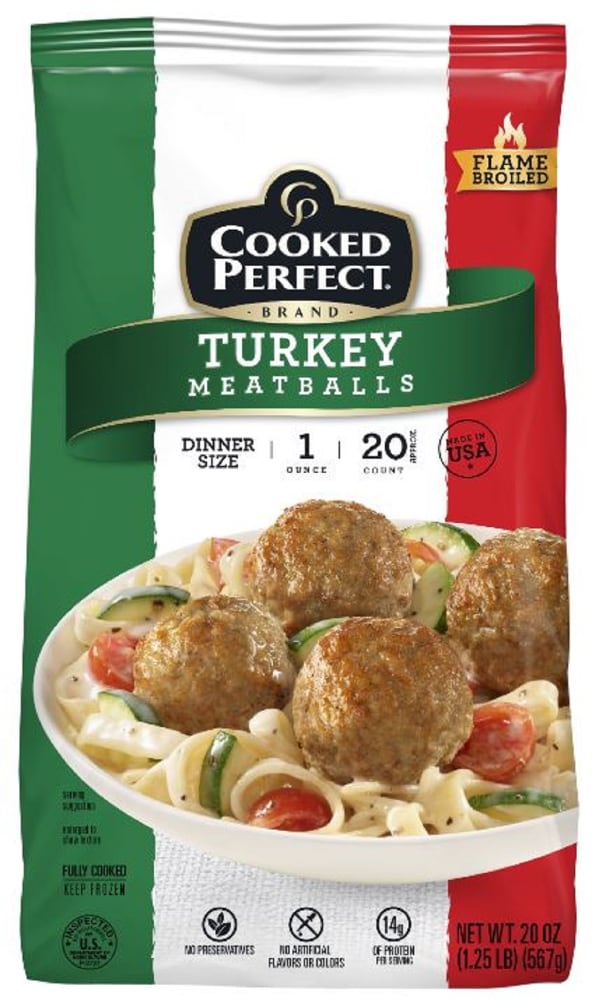 Cooked Perfect Meatballs, Turkey, Dinner Size