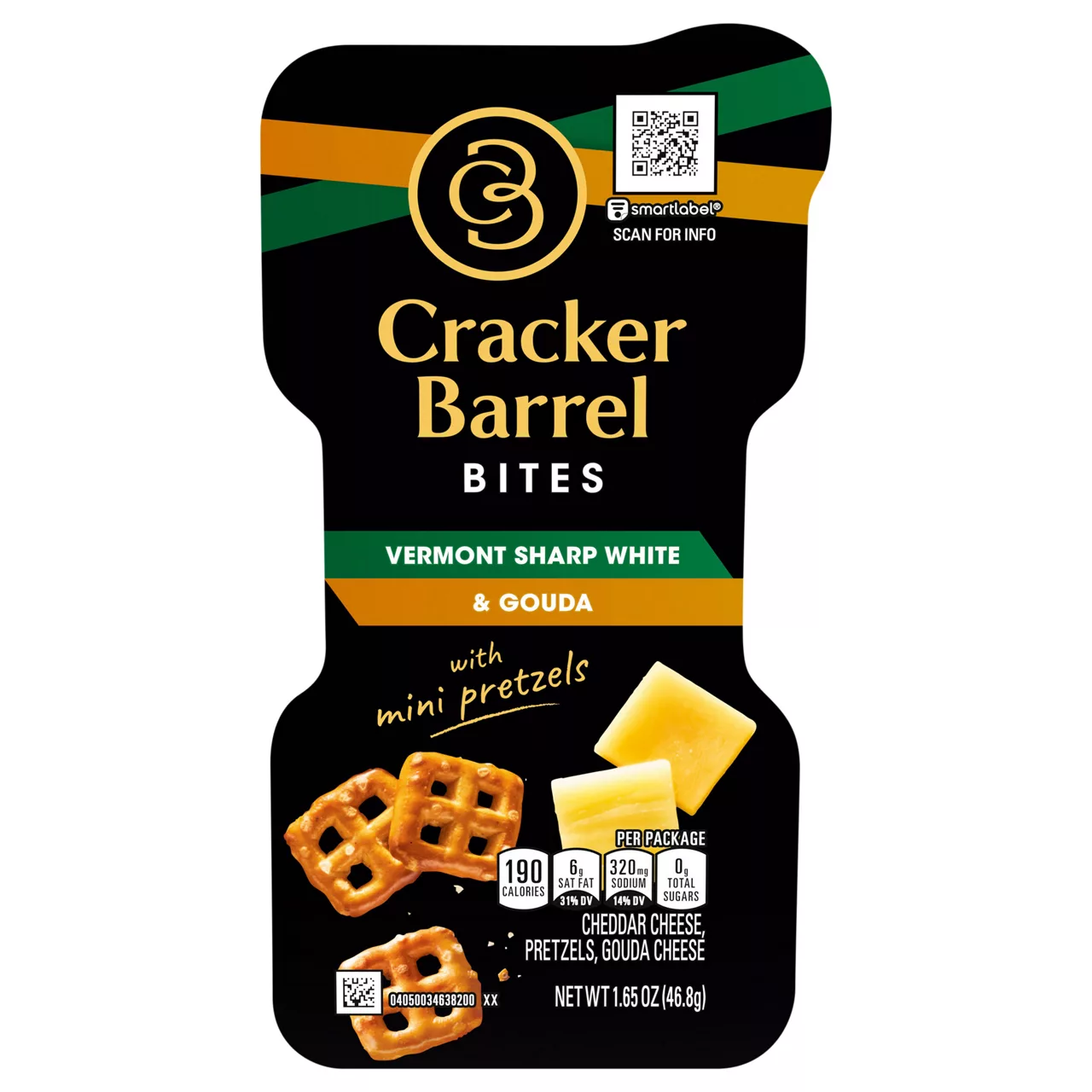 Cracker Barrel Bites, Vermont Sharp White Cheddar & Gouda with Mini Pretzels